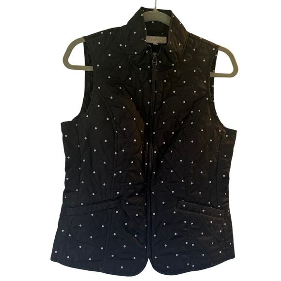 Talbots Outlet Black Light weight Quilted Polka Dot Vest SP Fall Layer Cozy - Picture 1 of 5
